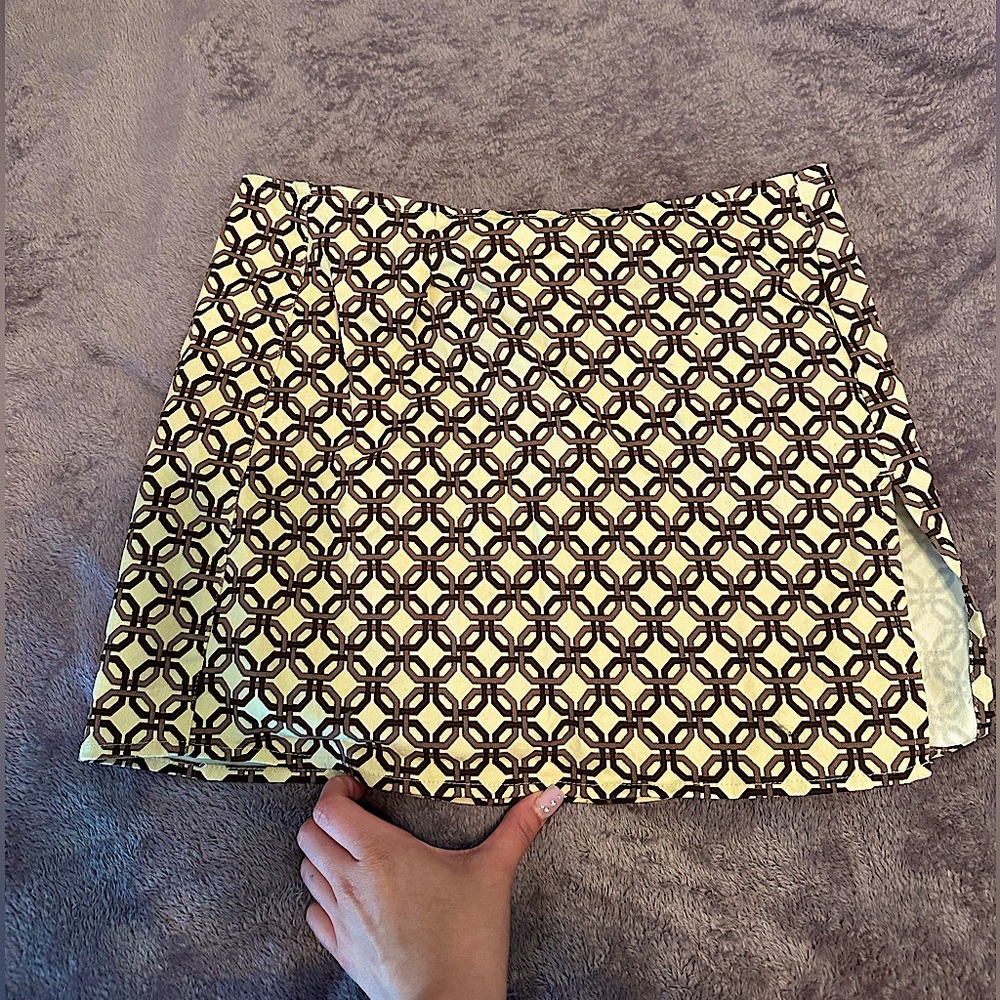 Motel Rocks a-line mini skirt with thigh slit in retro print